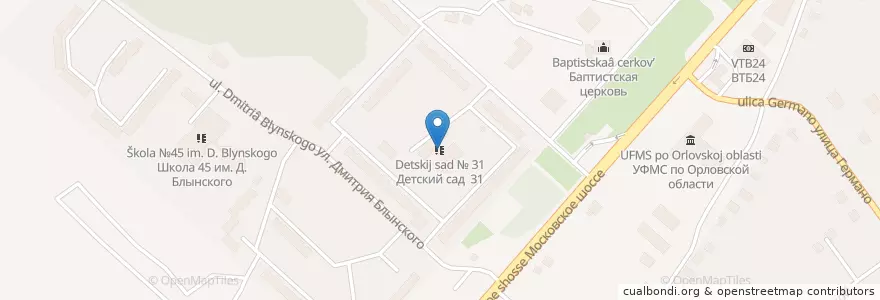 Mapa de ubicacion de Детский сад № 31 en Russia, Central Federal District, Oryol Oblast, Орловский Район, Oryol.