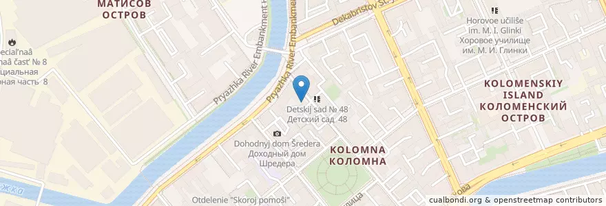 Mapa de ubicacion de округ Коломна en ロシア, 北西連邦管区, レニングラード州, サンクト ペテルブルク, Адмиралтейский Район, Округ Коломна.
