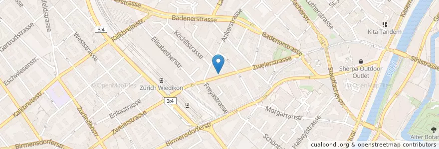 Mapa de ubicacion de PBZ Bibliothek Aussersihl en Switzerland, Zurich, District Zurich, Zurich.
