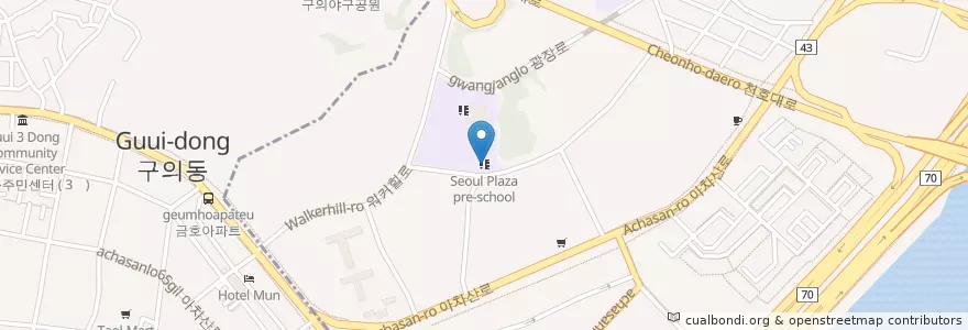 Mapa de ubicacion de 서울양진초등학교병설유치원 en Республика Корея, Сеул, 광진구, 광장동.