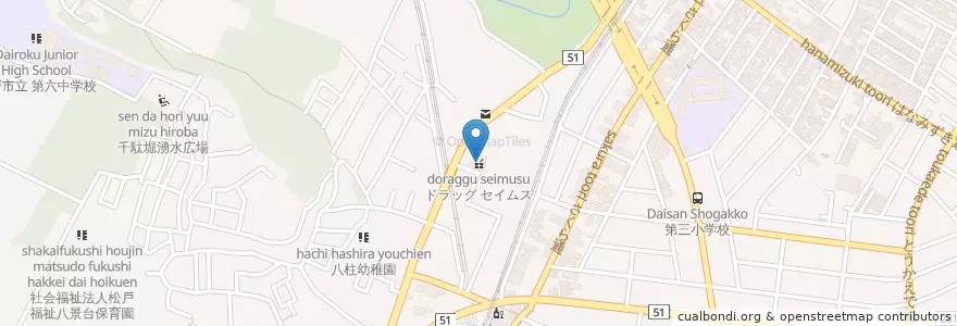 Mapa de ubicacion de ドラッグ セイムス en 일본, 지바현, 松戸市.