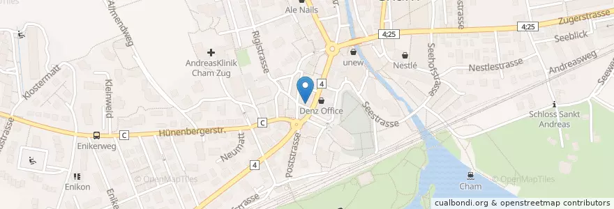 Mapa de ubicacion de Landhaus Steiereck en Suíça, Zug, Cham.