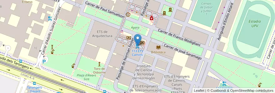 Mapa de ubicacion de 113 ETS Camins en Spanien, Valencianische Gemeinschaft, Valencia, Comarca De València, Valencia.