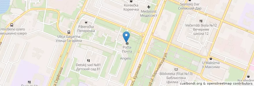 Mapa de ubicacion de Почта en Rusland, Centraal Federaal District, Oblast Koersk, Курский Район, Городской Округ Курск.