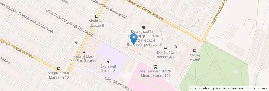 Mapa de ubicacion de Отделение связи №633004 en 俄罗斯/俄羅斯, 西伯利亚联邦管区, 新西伯利亚州, Городской Округ Бердск.