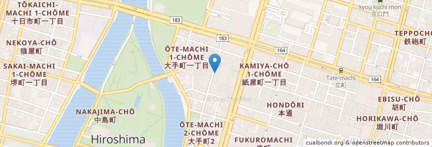 Mapa de ubicacion de 広島信用金庫紙屋町支店 en Japon, Préfecture De Hiroshima, Hiroshima, 中区.