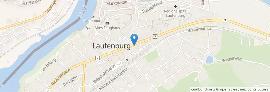 Mapa de ubicacion de Hotel-Restaurant Schützen en ドイツ, バーデン＝ヴュルテンベルク州, Regierungsbezirk Freiburg, Landkreis Waldshut, Laufenburg (Baden).