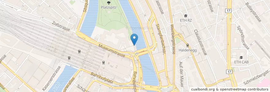 Mapa de ubicacion de Platzspitz/Walchebrücke en Schweiz/Suisse/Svizzera/Svizra, Zürich, Bezirk Zürich, Zürich.