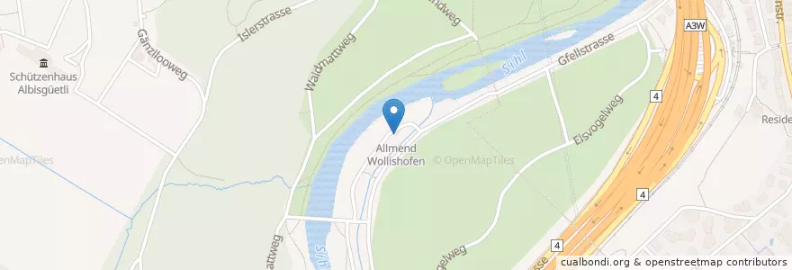Mapa de ubicacion de Allmend Wollishofen en Schweiz, Zürich, Bezirk Zürich, Zürich.