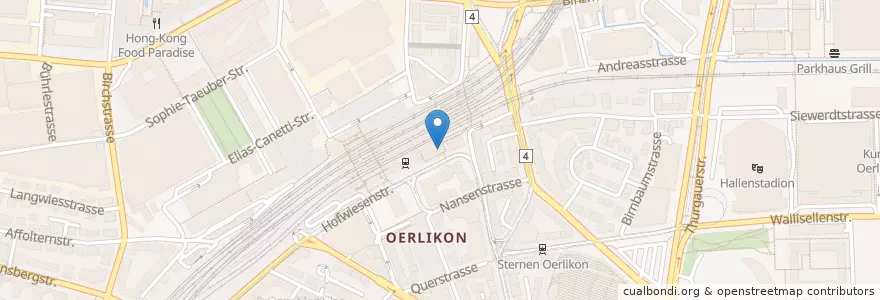 Mapa de ubicacion de Bahnhof Oerlikon en Switzerland, Zürich, Bezirk Zürich, Zürich.
