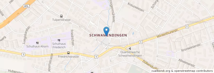 Mapa de ubicacion de Hirschen/Schwamendingen en Zwitserland, Zürich, Bezirk Zürich, Zürich.