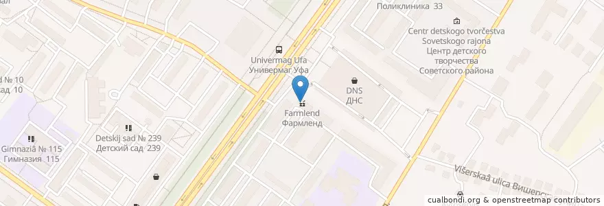 Mapa de ubicacion de Фармленд en Россия, Приволжский Федеральный Округ, Башкортостан, Городской Округ Уфа.