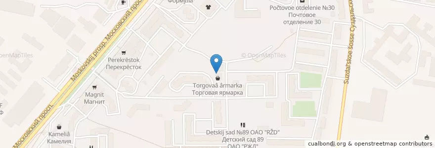 Mapa de ubicacion de Кафе-бар Олимп en Rusia, Distrito Federal Central, Óblast De Yaroslavl, Ярославский Район, Городской Округ Ярославль.