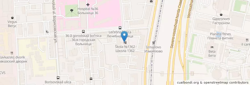 Mapa de ubicacion de Школа №1362 en Russia, Distretto Federale Centrale, Москва, Восточный Административный Округ, Район Соколиная Гора.