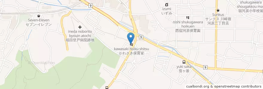 Mapa de ubicacion de かわさき保育室 en اليابان, كاناغاوا, 川崎市, 多摩区.