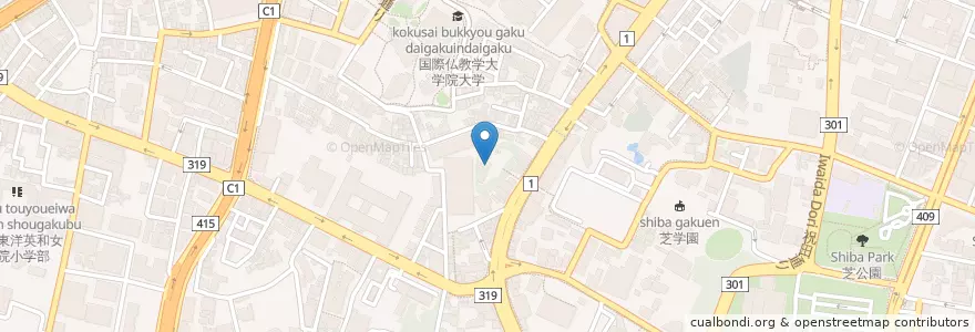 Mapa de ubicacion de 八幡神社 en Japonya, 東京都, 港区.