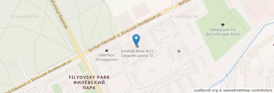 Mapa de ubicacion de Средняя школа №72 en روسيا, Центральный Федеральный Округ, Москва, Западный Административный Округ, Район Филёвский Парк.