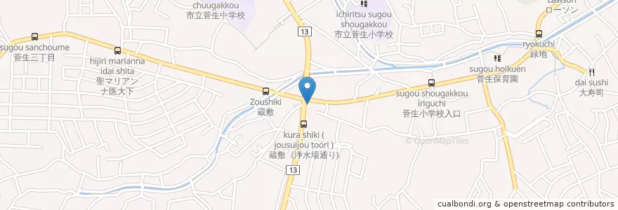 Mapa de ubicacion de 川崎菅生郵便局 en Japonya, 神奈川県, 川崎市, 宮前区.