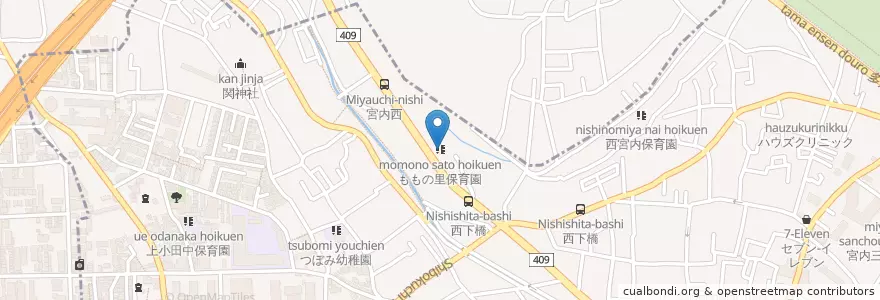 Mapa de ubicacion de ももの里保育園 en Japonya, 神奈川県, 川崎市, 中原区.
