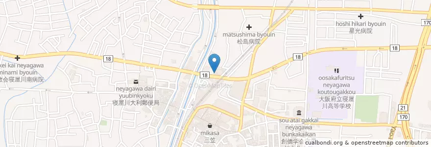 Mapa de ubicacion de ダイコクドラッグ en 日本, 大阪府, 寝屋川市.