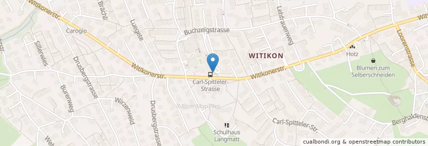 Mapa de ubicacion de Witikon Zentrum en 瑞士, 蘇黎世, Bezirk Zürich, Zürich.