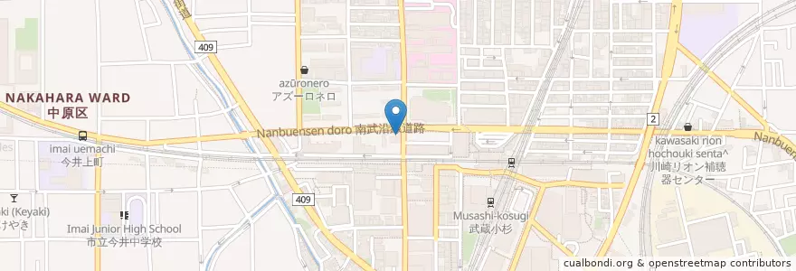 Mapa de ubicacion de ケンタッキーフライドチキン en Japan, Präfektur Kanagawa, 川崎市, 中原区.