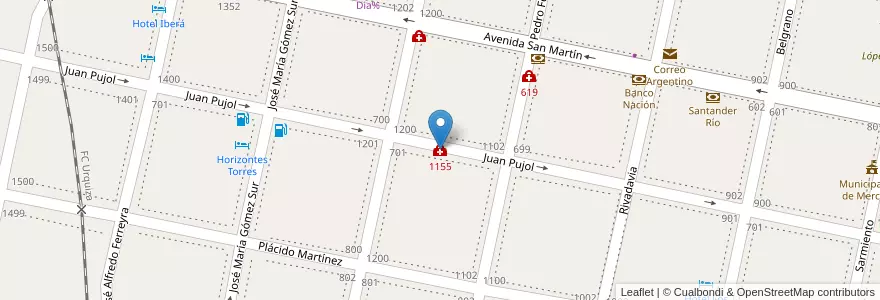 Mapa de ubicacion de 1155 en آرژانتین, Corrientes, Departamento Mercedes, Municipio De Mercedes.