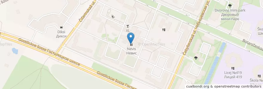 Mapa de ubicacion de Невис en ロシア, 北西連邦管区, レニングラード州, サンクト ペテルブルク, Петродворцовый Район, Петергоф.
