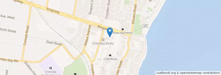 Mapa de ubicacion de Kafenio Cronulla Beach en Australia, New South Wales, Sutherland Shire Council, Sydney.