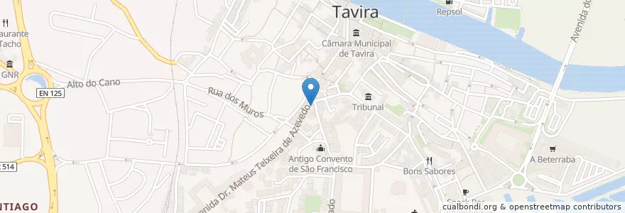 Mapa de ubicacion de Associação do Montepio Artístico Tavirense en پرتغال, Algarve, Algarve, فارو, تاویرا, Tavira.