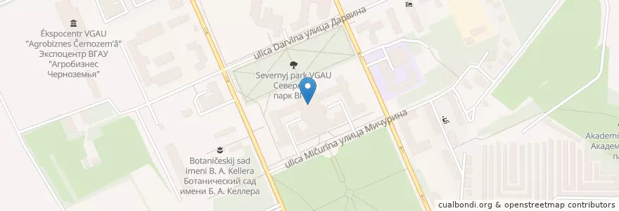 Mapa de ubicacion de Научная библиотка ВГАУ en Russia, Distretto Federale Centrale, Oblast' Di Voronež, Городской Округ Воронеж.