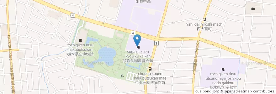 Mapa de ubicacion de 須賀学園教育会館 en Japão, 栃木県, 宇都宮市.