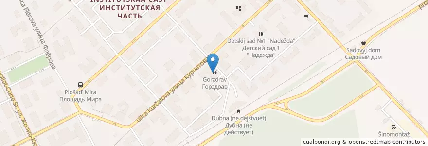 Mapa de ubicacion de Горздрав en Россия, Центральный Федеральный Округ, Московская Область, Городской Округ Дубна.