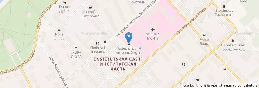 Mapa de ubicacion de Аптечный пункт en Russland, Föderationskreis Zentralrussland, Oblast Moskau, Городской Округ Дубна.