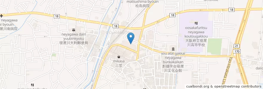 Mapa de ubicacion de ミスタードーナツ en Japan, Präfektur Osaka, 寝屋川市.