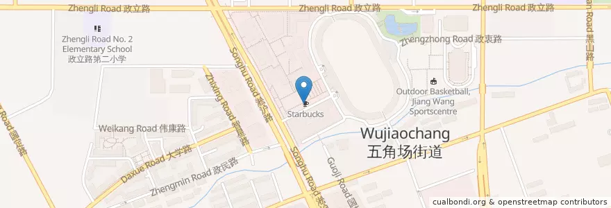 Mapa de ubicacion de Starbucks en 중국, 상하이, 양푸구.