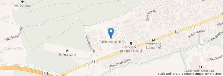Mapa de ubicacion de Polizeiposten Höfe en Schweiz/Suisse/Svizzera/Svizra, Schwyz, Höfe, Freienbach.