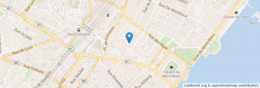 Mapa de ubicacion de Post Cafe en Schweiz/Suisse/Svizzera/Svizra, Genève, Genève, Genève.