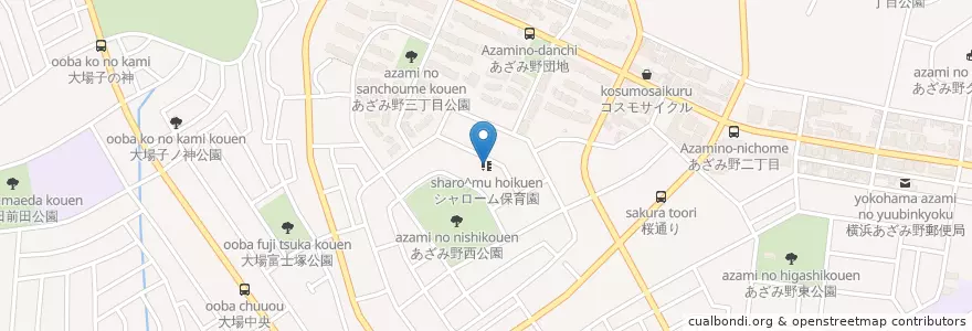 Mapa de ubicacion de シャローム保育園 en 일본, 가나가와현, 요코하마시, 青葉区.