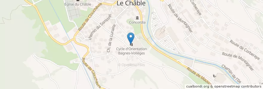 Mapa de ubicacion de Cycle d'Orientation Bagnes-Vollèges en Svizzera, Vallese, Entremont, Bagnes.