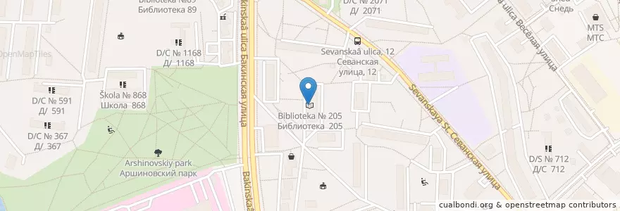 Mapa de ubicacion de Библиотека № 205 en Rusya Federasyonu, Центральный Федеральный Округ, Москва, Южный Административный Округ, Район Царицыно.