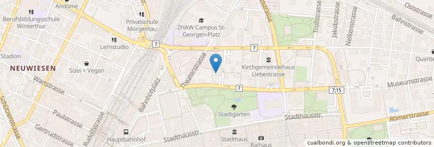 Mapa de ubicacion de Winterthur Theater / Sträulistrasse en Schweiz/Suisse/Svizzera/Svizra, Zürich, Bezirk Winterthur, Winterthur.