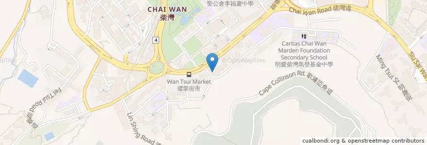 Mapa de ubicacion de 柴灣公共圖書館 Chai Wan Public Library en China, Provincia De Cantón, Hong Kong, Isla De Hong Kong, Nuevos Territorios, 東區 Eastern District.