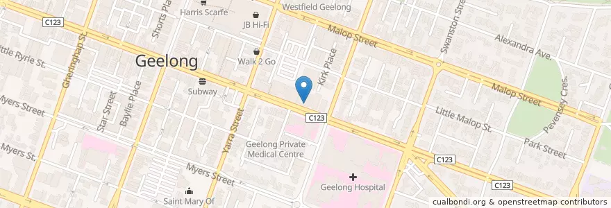 Mapa de ubicacion de Geelong Day & Night Pharmacy en Austrália, Victoria, City Of Greater Geelong.