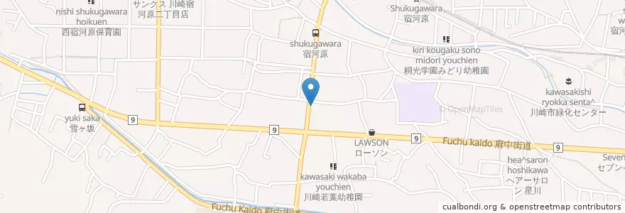 Mapa de ubicacion de しゅくがわら接骨院 en اليابان, كاناغاوا, 川崎市, 多摩区.