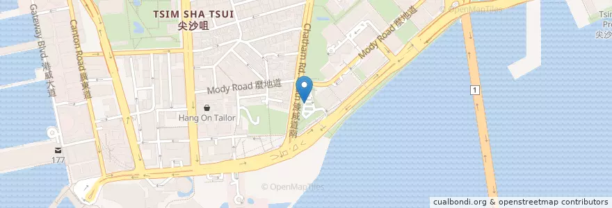 Mapa de ubicacion de 尖沙咀東（麼地道）Tsim Sha Tsui East (Mody Road) en 중국, 광둥성, 홍콩, 신제, 油尖旺區 Yau Tsim Mong District.
