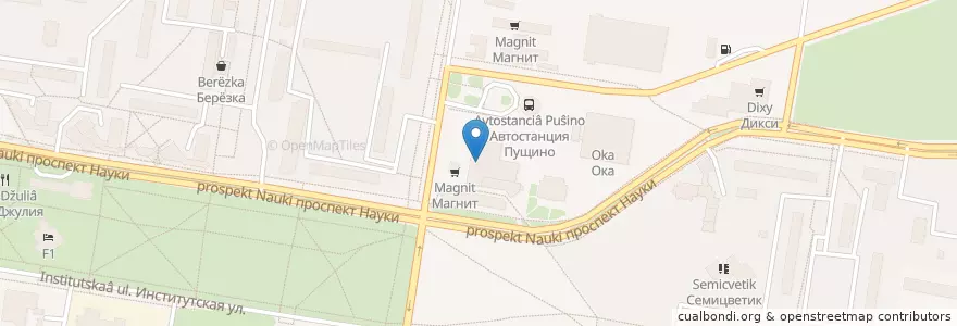 Mapa de ubicacion de Городской универсальный рынок en Rusia, Distrito Federal Central, Óblast De Moscú, Городской Округ Серпухов, Городской Округ Пущино.