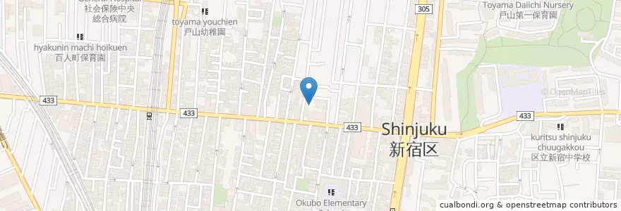 Mapa de ubicacion de 東京中央教会 en اليابان, 東京都, 新宿区.
