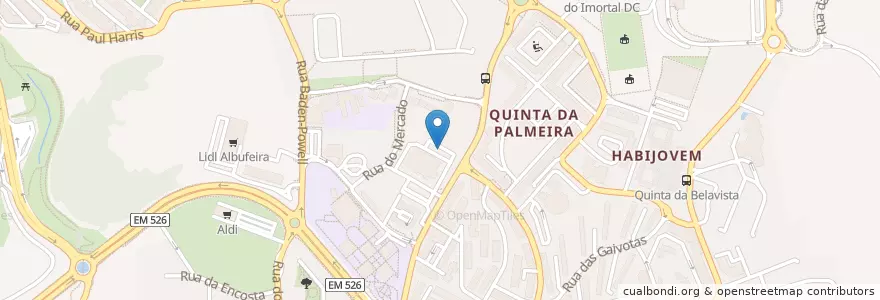 Mapa de ubicacion de Mercado Municipal de Albufeira en 葡萄牙, Algarve, Algarve, Faro, Albufeira, Albufeira E Olhos De Água.