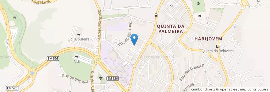 Mapa de ubicacion de Mercado Municipal de Albufeira en 葡萄牙, Algarve, Algarve, Faro, Albufeira, Albufeira E Olhos De Água.